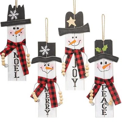 Homegifo Wooden Beaded Arm Winter Sentiment Hanging Snowman 4 Asstd. In Multi