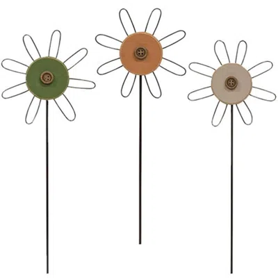 Homegifo Wooden Button Flower Houseplant Poke 3 Asstd. In Multi