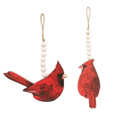 Homegifo Wooden Cardinal Beaded Ornament 2 Asstd. In Red