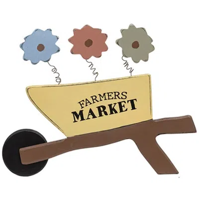 Homegifo *wooden Farmers Market Wheelbarrow Sign W/springy Flowers In Multi