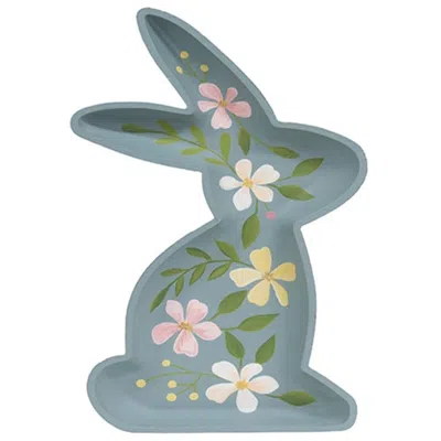 Homegifo Wooden Floral Bunny Tray In Blue