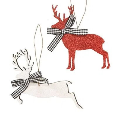 Homegifo Wooden Glitter Reindeer Ornament 2 Asstd. In Multi