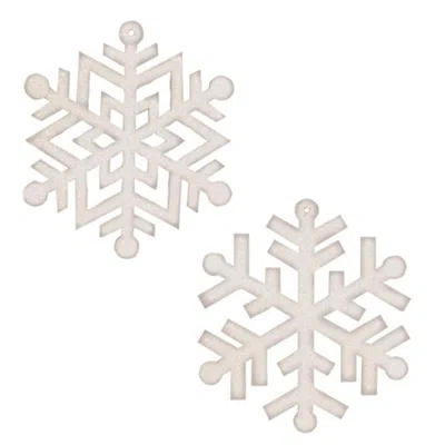 Homegifo Wooden Glitter Snowflake Ornament 6.5" 2 Asstd. In White