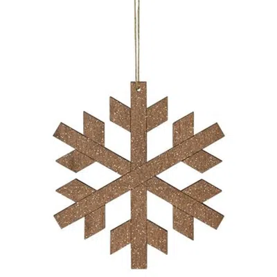 Homegifo *wooden Iridescent Glitter Snowflake Ornament In Brown