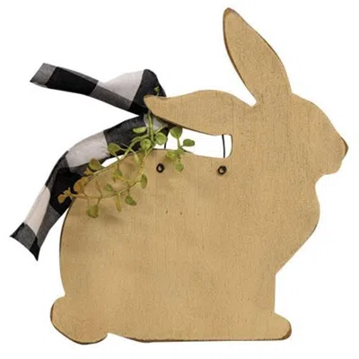 Homegifo Wooden Ivory Bunny Hanger W/bow In Brown