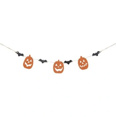 Homegifo Wooden Jack O Lantern & Bat Garland In Orange