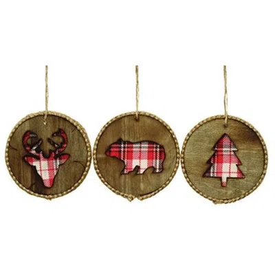 Homegifo *wooden Plaid Cutout Ornament 3 Asstd. In Multi