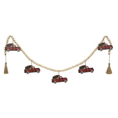 Homegifo *wooden Red Buffalo Check Truck Beaded Garland