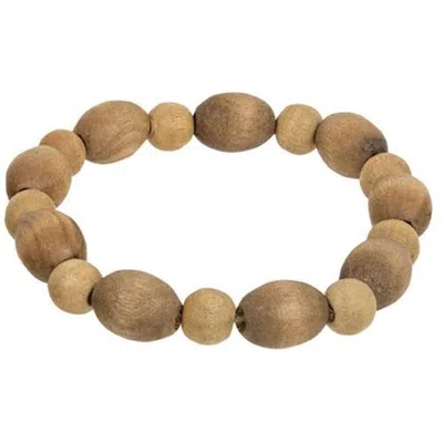 Homegifo *wooden Round & Oval Bead Candle Ring In Brown