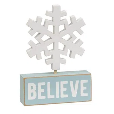 Homegifo Wooden Snowflake On Believe Block In White