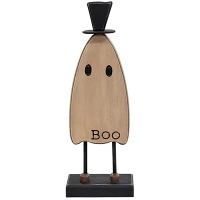 Homegifo Wooden Top Hat Boo Ghost On Base In Brown