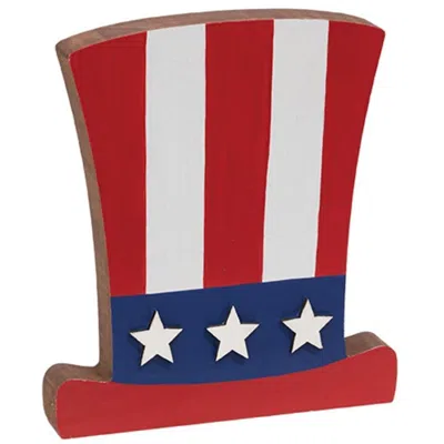 Homegifo Wooden Uncle Sam Hat Block Sitter In Red