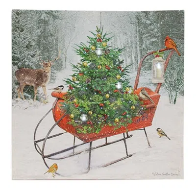 Homegifo Woodland Christmas Sleigh Lighted Canvas 18" In Green