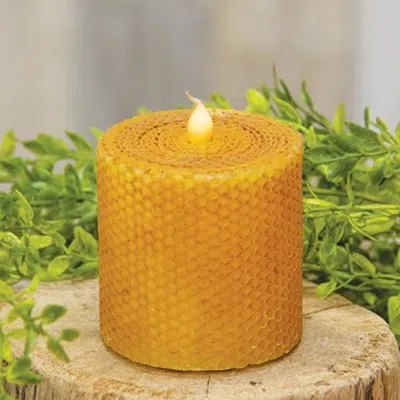 Homegifo Wrapped Honeycomb Led Pillar 3" X 3" In Yellow