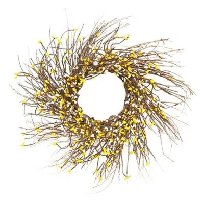 Homegifo Yellow & Cream Pip Twig Wreath 16" In Brown