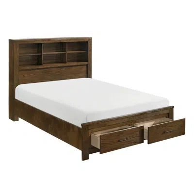 Homelegance Cedarbrooke Bookcase Storage Bed With 2 Footboard Drawers In Wire-brushed Oak In Brown