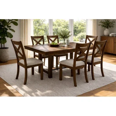 Homelegance Galvaston 42" Transitional 7-piece Dining Set With Trestle Table And 6 Cushioned X-back Chairs In Brown