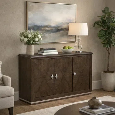 Homelegance Lecy Sideboard Buffet Console, 56 Inch, 3 Cabinets W Adjustable Shelves, Dark Brown In Dark Brown;nickel