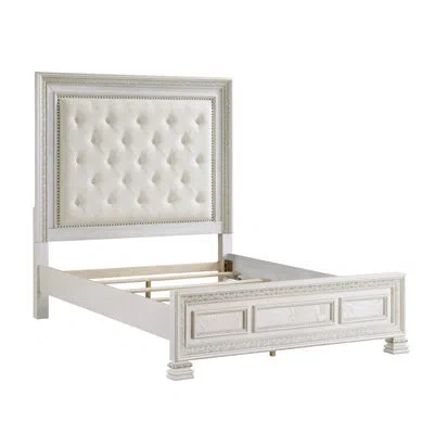 Homelegance Lucea Bed Frame With Upholstered Headboard In Pearl White
