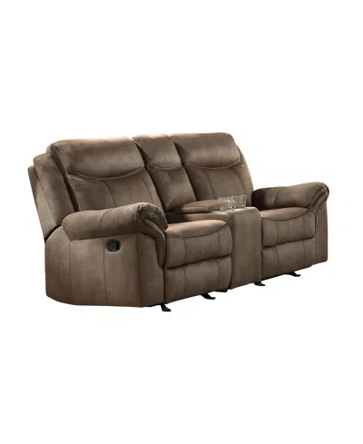 Homelegance White Label Calico 80" Double Glider Reclining Love Seat With Center Console, Power Outlets, Hidden  In Brown