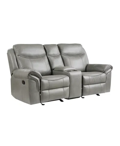 Homelegance White Label Calico 80" Double Glider Reclining Love Seat With Center Console, Power Outlets, Hidden  In Gray