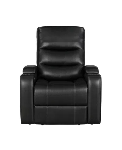 Homelegance White Label Savonburg 38" Power Reclining Chair With Power Headrest, Receptacle, Cup-holder Storage In Black