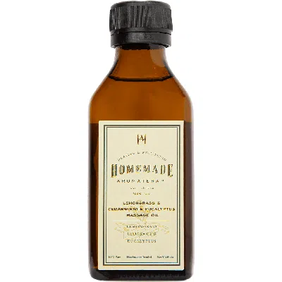 Homemade Aromaterapy Invigorating Soothing Lemongrass Cedarwood Eucalyptus Massage Oil In Gold