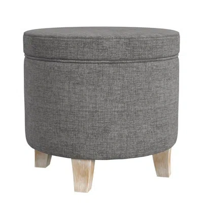 Homepop Ashlley 19" Round Floral Storage Ottoman In Gray