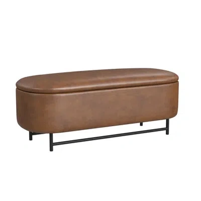 Homepop Ellipse Storage Bench With Metal Legs - Brown In Brown Faux Leather