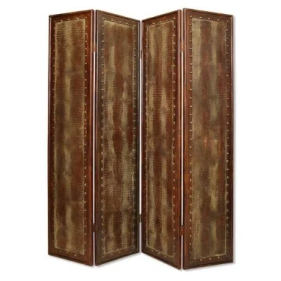 Pre-owned Homeroots Decorative & Durable 1" X 76" X 84" Brown Faux Leather Reptillian Screen