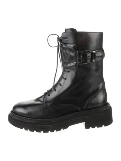 Pre-owned Homers Leather Combat Boots In Black