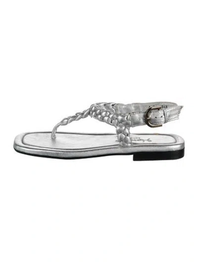 Pre-owned Homers Leather Sandals In Metallic/silver
