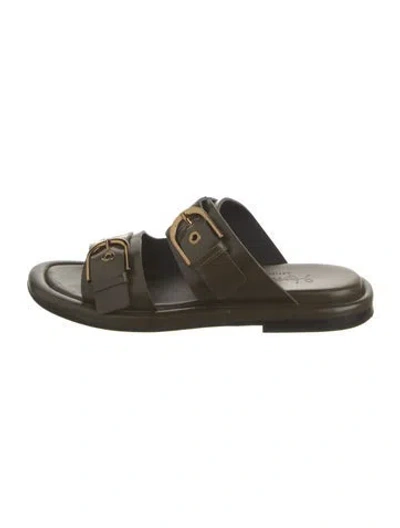 Pre-owned Homers Leather Slides In Green