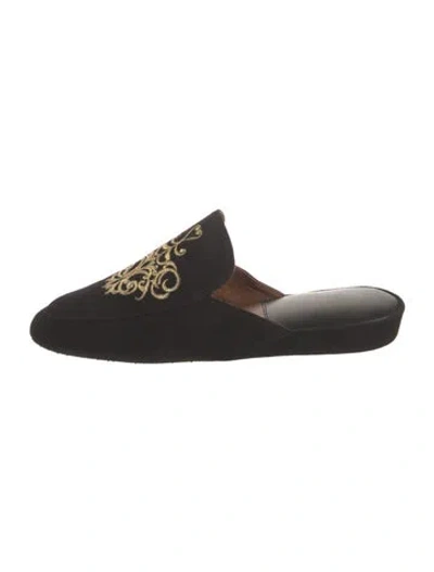 Pre-owned Homers Suede Graphic Print Mules In Black