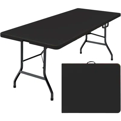 Homerulay 6 Foot Folding Table,fold-in-half Plastic Table,indoor Outdoor Picnic Party Dining Camp Tables,black