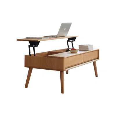 Homerulay Elevating Center Table Low Table 100% Solid Oak Wood Top Plate Desk Coffee Table Width 100 X Depth 6 In Brown