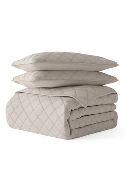 Homespun 3-piece Diamond Stitch Quilt Set In Latte