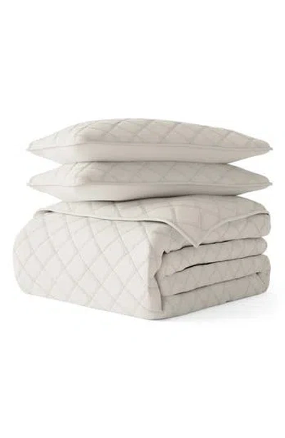 Homespun 3-piece Diamond Stitch Quilt Set In White