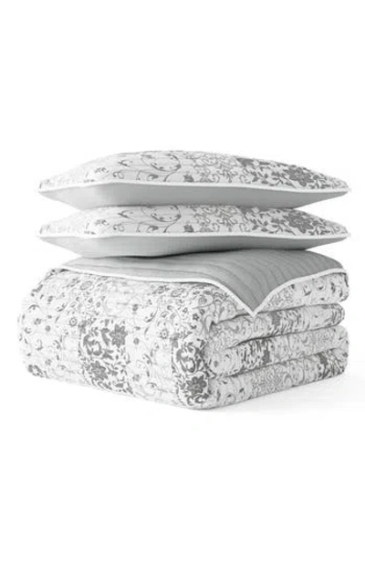 Homespun 3-piece Scroll Print Quilt Set In Light Gray