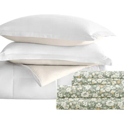 Homespun 7-piece Assorted Reversible Comforter Set In White