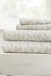 Homespun Home Spun Home Spun Premium Ultra Burst Of Vines Pattern 4-piece California King Bed Sheet  In Neutral