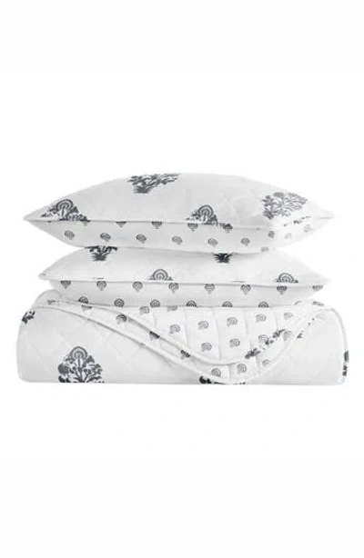 Homespun Pattern Reversible Quilt & Sham Set In Blue