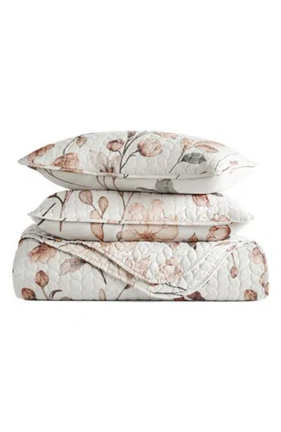 Homespun Pattern Reversible Quilt & Sham Set In Beige