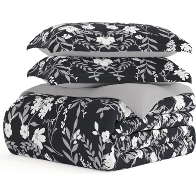 Homespun Premium Ultra Soft 3-piece Reversible Duvet Cover Set In Black
