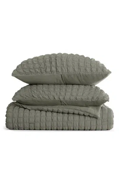 Homespun Seersucker Textured 3-piece Comforter Set In Green