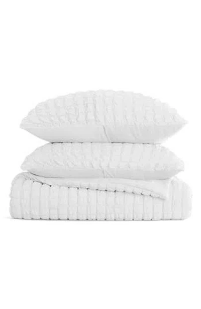 Homespun Seersucker Textured 3-piece Comforter Set In White