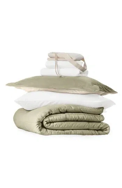 Homespun Ultimate College Essentials Bedding Bundle. In Sage/ivory