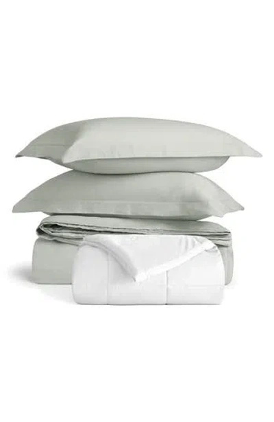 Homespun Vintage Washed Cotton Duvet Cover & Sham Set In Green