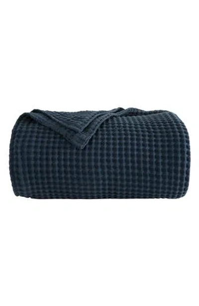 Homespun Waffle Weave Cotton Blanket In Blue