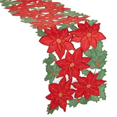 Homewear Portia Poinsettia Cutout Table Runner In Red